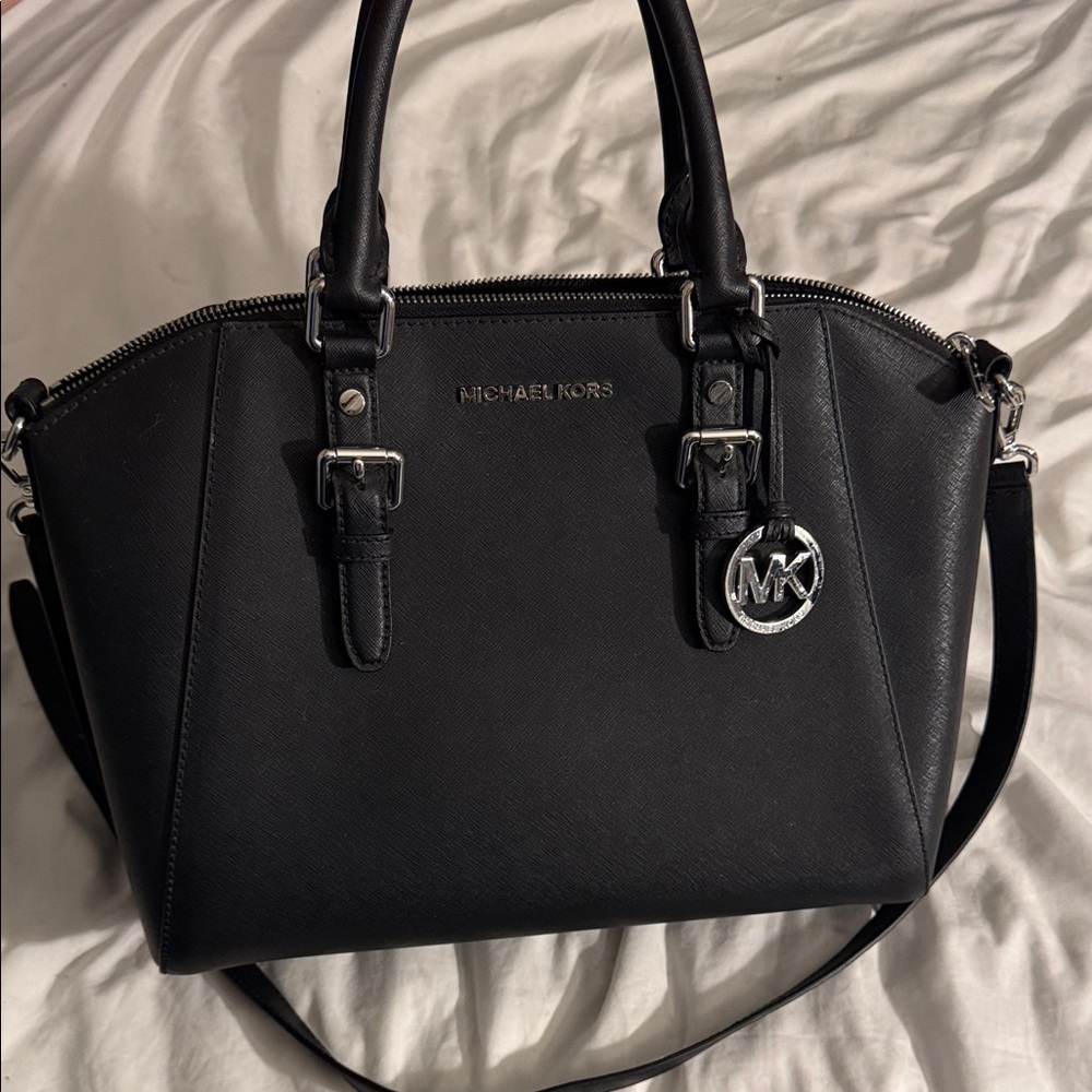 Michael Kors Black Satchel with Silver Accents